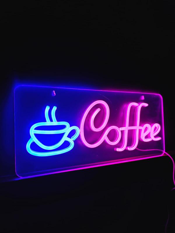 LETRERO NE&Oacute;N COFFEE ROSADO